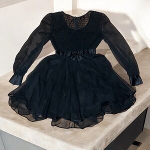 Jessica by Christopher Lai Size 2 Long Sleeve Flare Mesh Little Black Dress Goth